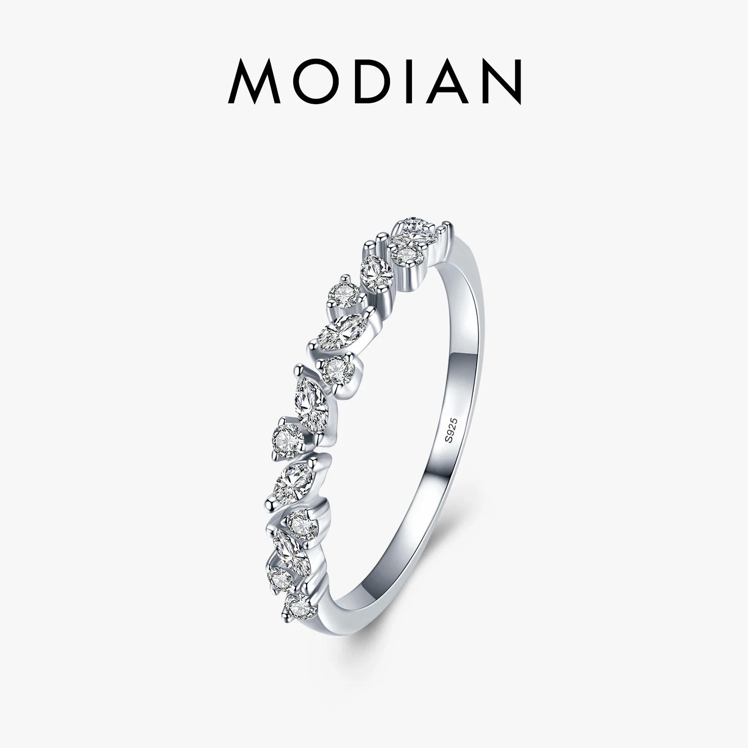 Modian Einfache stapelbare Zirkonia-Fingerringe für Frauen, massives 925er-Sterlingsilber, exquisiter feiner Ring, Modeschmuck, Geschenk Image