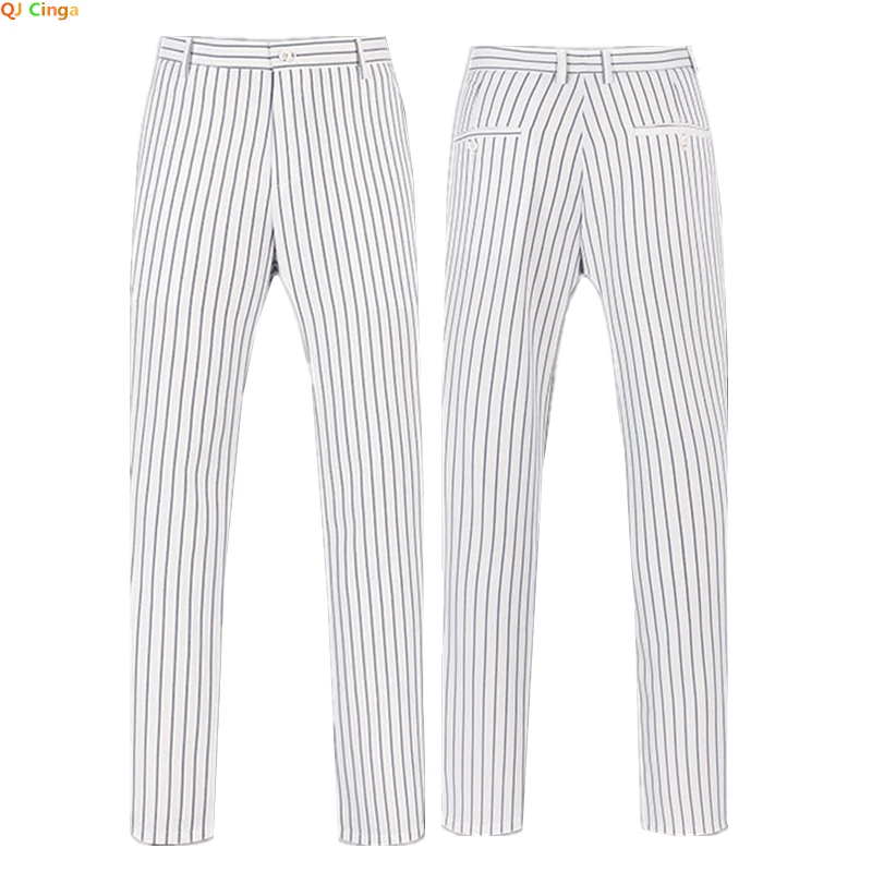 2026 Frühling Neue Herren Weiße Gestreifte Anzughose, Business Casual Hose, Asiatische Größe M-5XL 6XL Hochzeit Party Pantalones Hombre