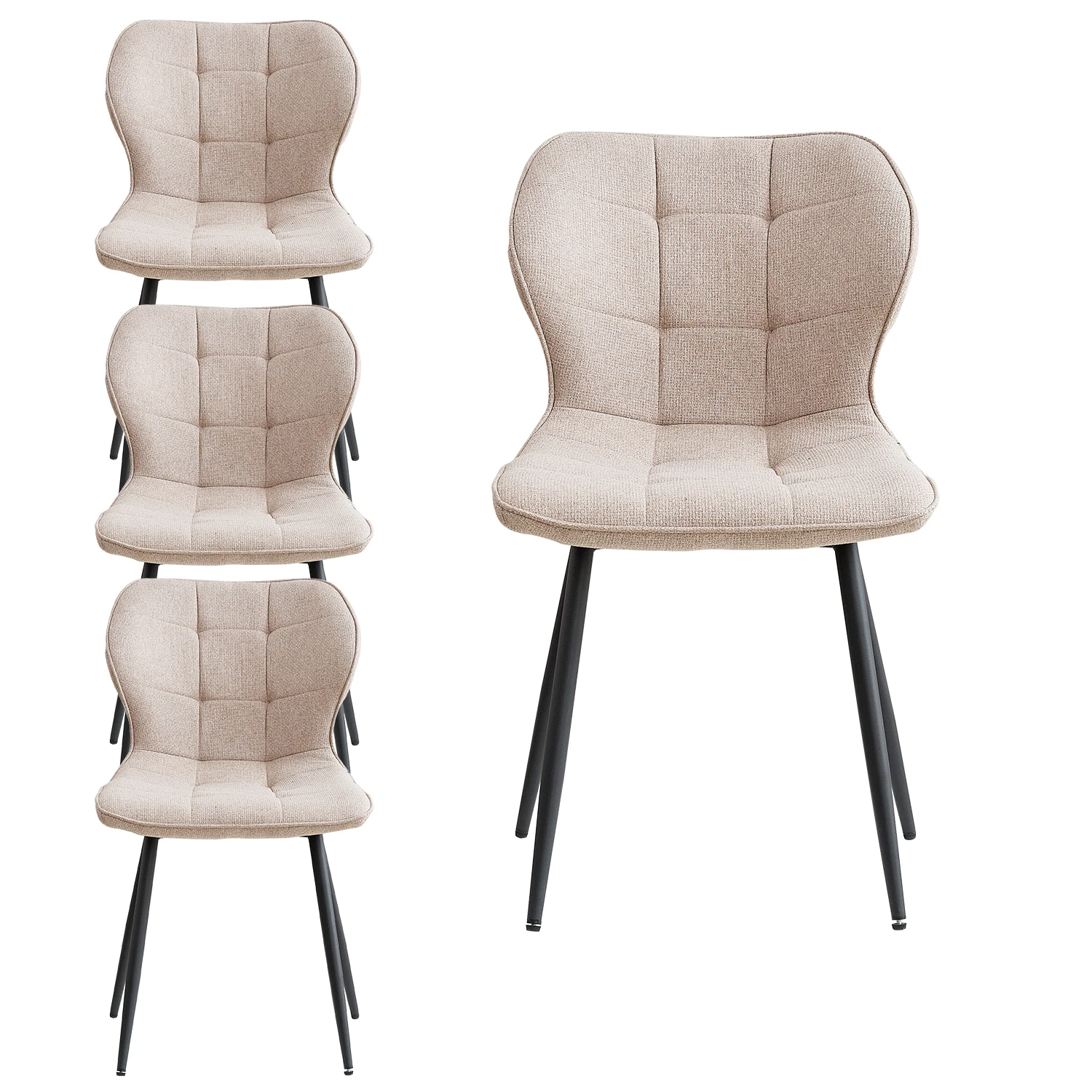 Set mit 2/4/6 Esszimmerstühlen im nordischen Stil, bequemen Samt-Esszimmerstühlen, Stühlen mit Metallbeinen in Beige/Braun/Grau/Schwarz