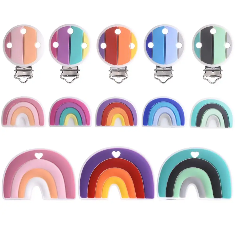 Regenbogen Serie Silikon Perlen Schnuller Clips Lebensmittel Grade Beißring DIY Schnuller Kette Für Baby Schmuck Machen Halskette Zubehör Image