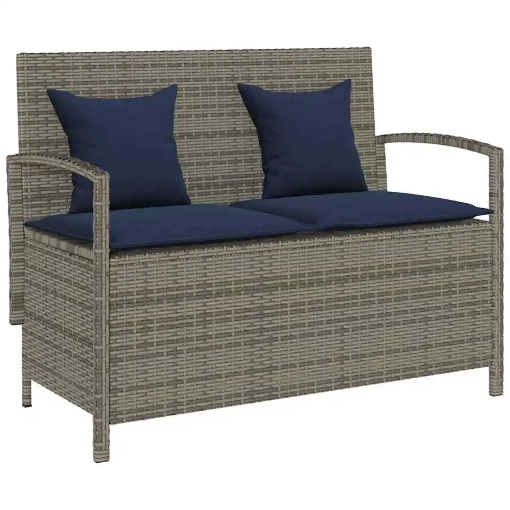 Banc de jardin avec coussin en résine tressée grise, banc de jardin pour cour et jardinage, plusieurs couleurs disponibles, 111 x 56 x 87 cm