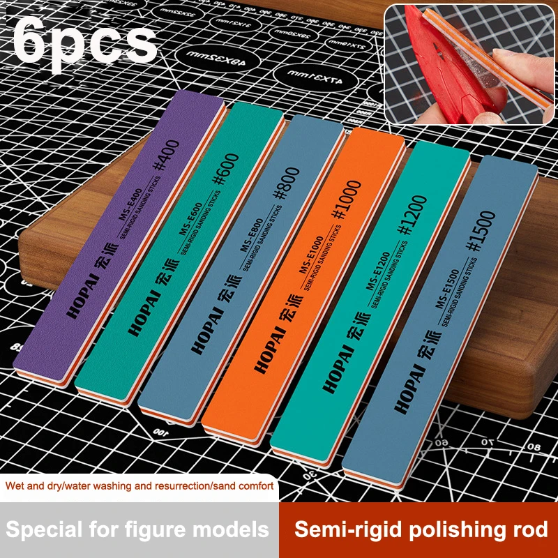 6Pcs MS-E400-1500 Halbstarre Schleif Sticks Kunststoff Modell Polieren Stange für Montage Modell Bauen Werkzeuge Hobby DIY Image