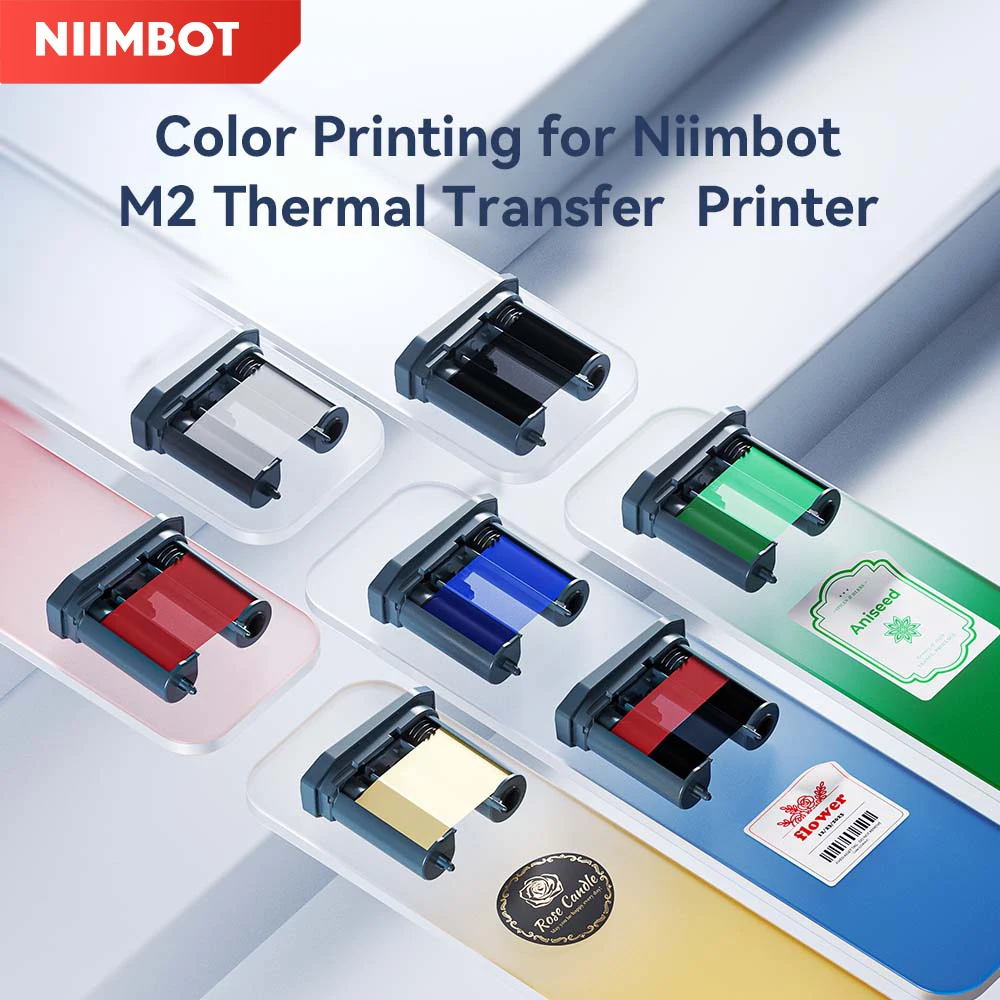 Niimbot M2 Thermotransfer-Etikettenpapier, Farbdruckband, Weiß/Silber/Transparent/Kabeletikettenaufkleber, langfristige Aufbewahrung Image