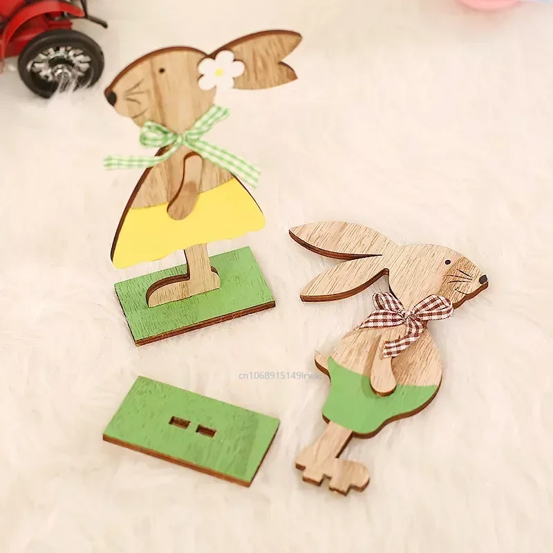 2025 Cartoon Ostern Holzornament Kaninchen Hase Blume Holz Ostern Schreibtisch Dekor für Ostern Party Schreibtisch Home Decor Supplies Image