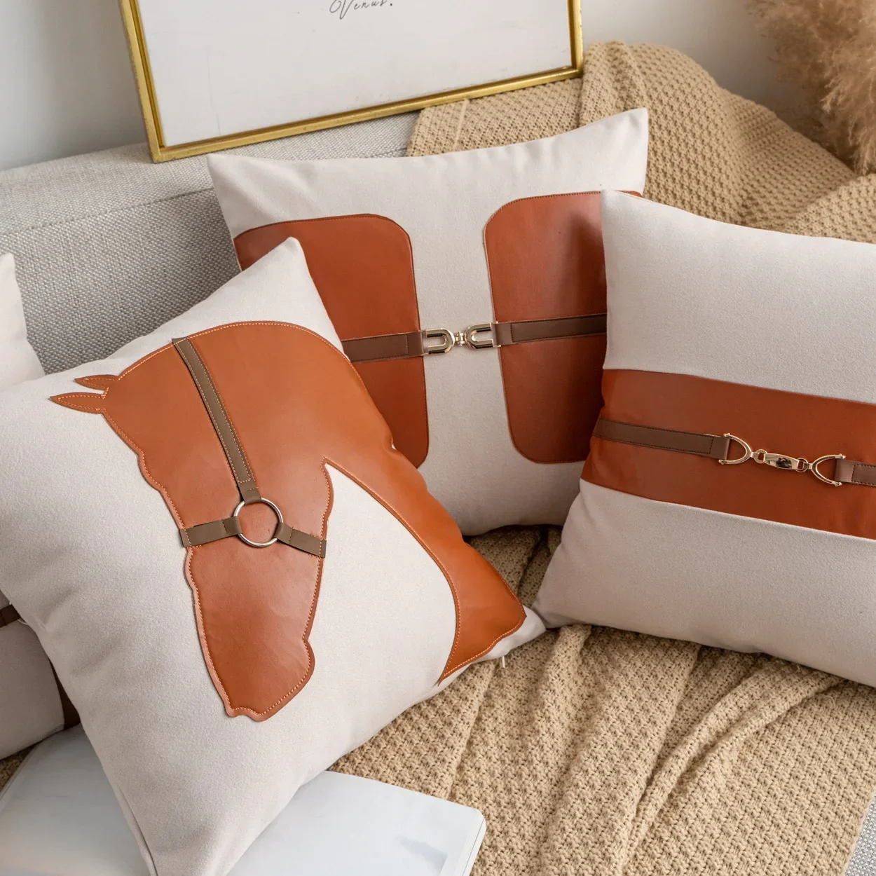 PU-Leder Sattelkissenbezug Kunstleder Slub-Baumwolle Kissenbezüge für Zuhause Schlafzimmer Wohnzimmer Couch Bett Sofa Dekoration
