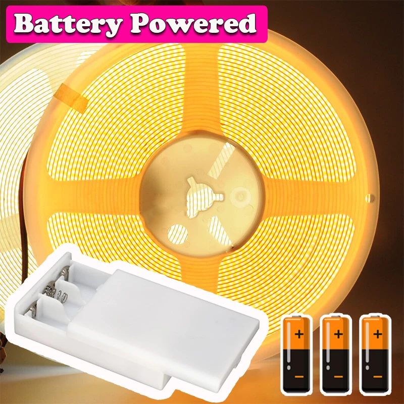 5 V COB-LED-Lichtleiste, 3 AA, batteriebetrieben, flexible Banddiode, 8 mm, hohe Dichte, lineare Beleuchtung, Klebeband, Schrankbeleuchtung