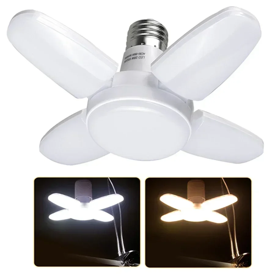 4-blattförmige LED-Lampe, AC 85–265 V, E27, Pendelleuchte, 28 W, faltbare LED-Leuchten, Mini-Blatt-Licht für Zuhause, Wohnzimmer, Lager, Garage