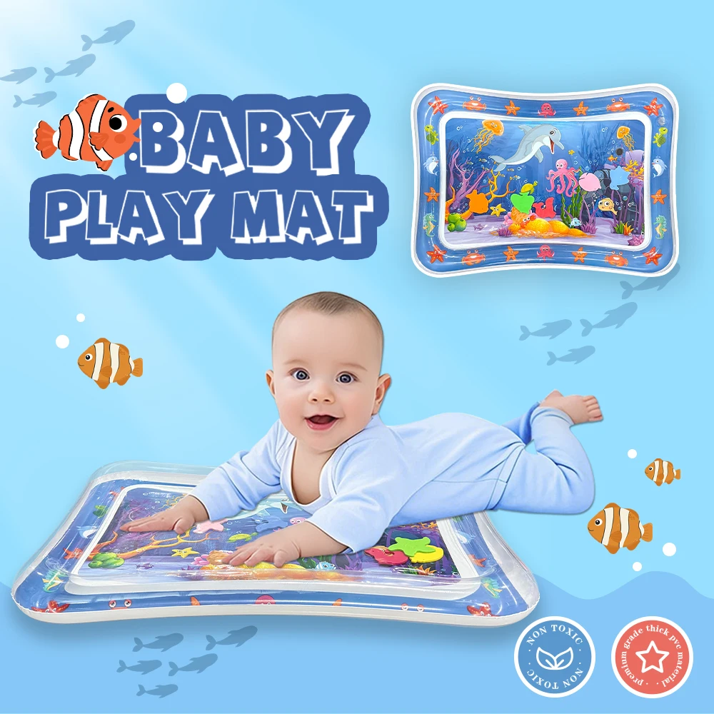 Yeeeasy Tummy Time Wassermatte, Aufblasbare Tummy Time Wasserspielmatte für Babys, Kleinkinder und Säuglinge von 3 bis 24 Monaten zur Förderung des Entwicklungsprozesses Image