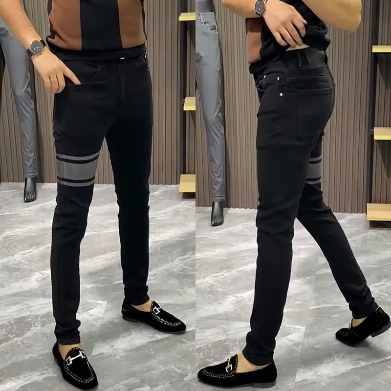 Herren Jeans hochwertige Slim Fit Jeans für Männer lässig und stilvoll Frühling Herbst Hose gestreifte elastische Röhren hose männlich Image