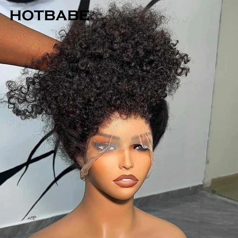 High Density 400 Density 13x4/13x6 HD Lace Frontal Perücke Preplucked Kinky Curly Transparent Lace Frontal Human Hair Perücken HOTBABE Image