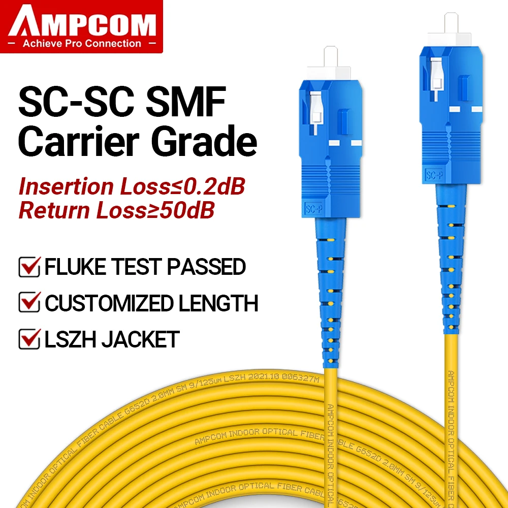 AMPCOM SC auf SC UPC Glasfaser-Patchkabel Singlemode Simplex SMF 9/125 μm Single Mode Bend Insensitive 2,0 mm Glasfaserkabel Image