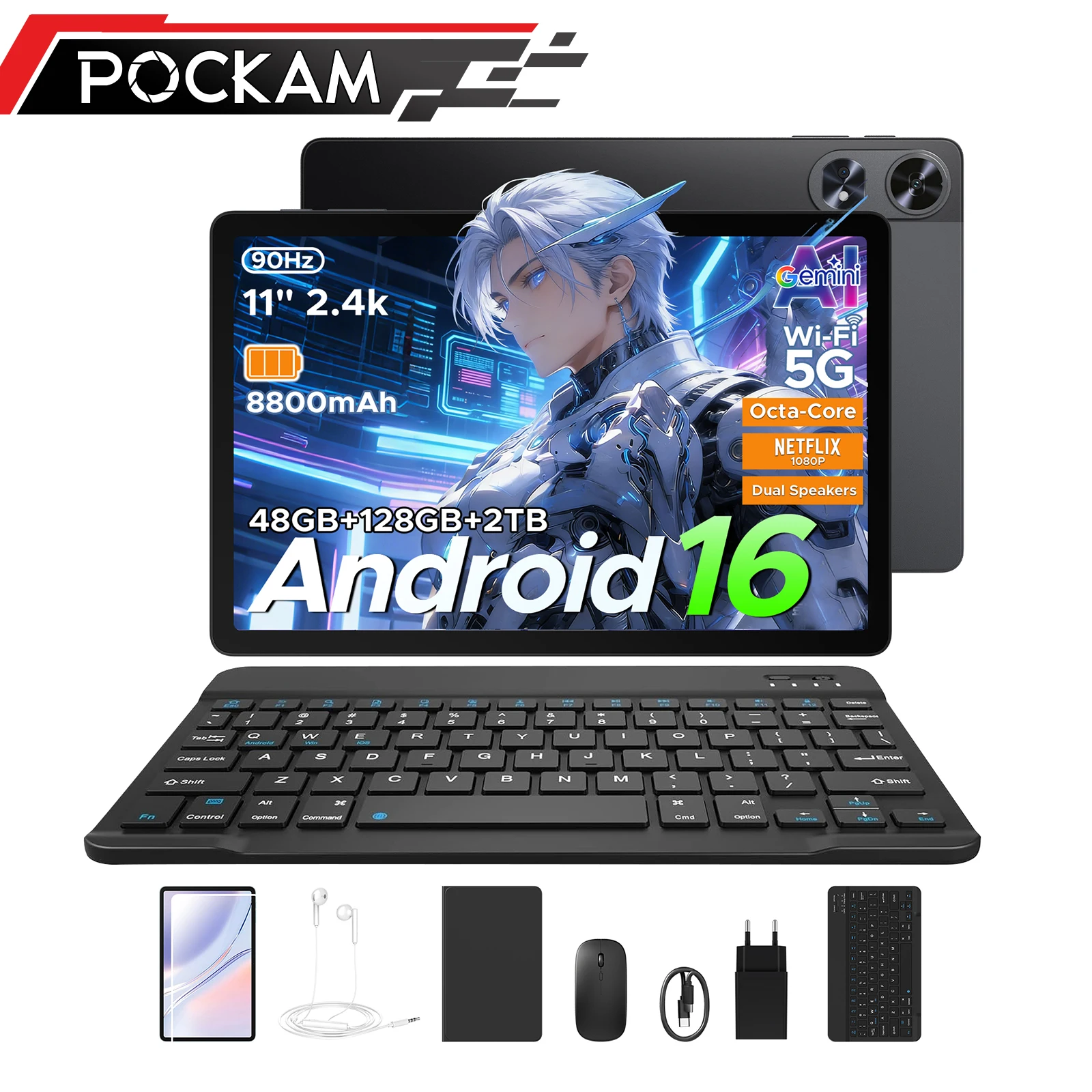 POCKAM P11 Pro Android 16 11-Zoll 2-in-1 Tablet-PC Gemini AI 48GB RAM (8+40GB) 128GB ROM 8800mAh Akku Widevine L1 Unterstützung Tablet Image