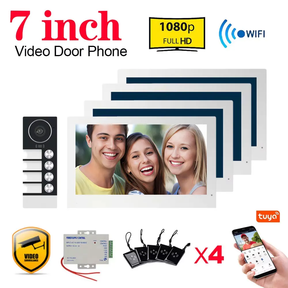 7 zoll Touch Monitor Video Wifi Intercom Tuya Smart Home video 2/3/4 Familie Wohnung türklingel System 1080P weitwinkel Kamera Image