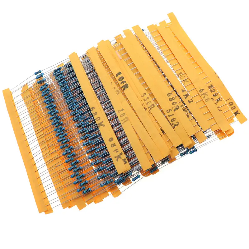 600 Stück/Set 30 Arten 1/4 W Widerstand 1 % Metallschichtwiderstandspaket, sortiertes Kit 1 K, 10 K, 100 K, 220 Ohm, 1 m Widerstände Image