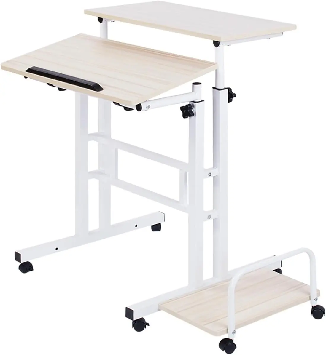 Stehschreibtisch höhenverstellbar mit 6 Rollen, für Laptop, Neigungsplatte, für Zuhause, Schreibtisch, 60*60*67 cm