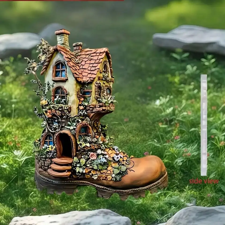 1 Stück Märchenschloss-Gartendekoration in Schuhform, Bodeneinsatz für Topfpflanzen und Gärten im Freien Image
