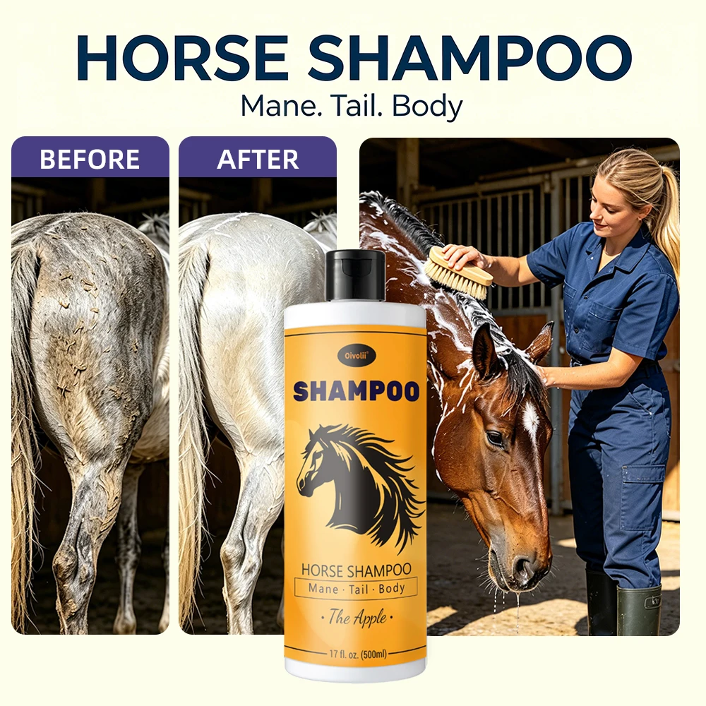 Pferde-Shampoo & Conditioner 500ml mit Apfelduft Sanfte Feuchtigkeitspflege für Mähne und Schweif Tiefenwirksame Fellglanzpflege Ganzkörperreinigung Image
