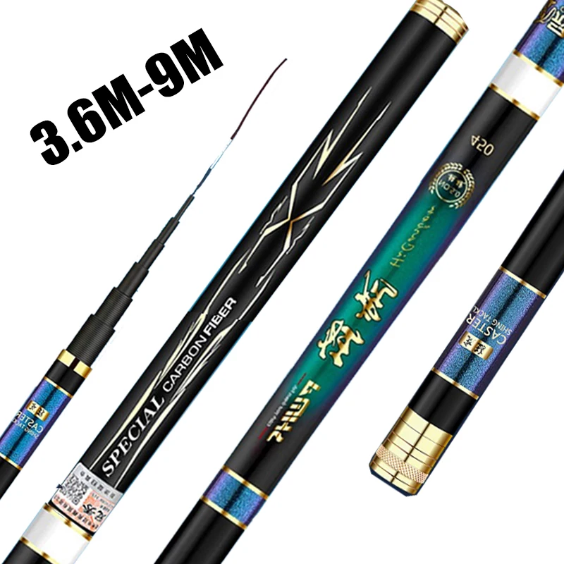 3,6 M/4,5 M/5,4 M/6,3 M/7,2 M/8 M/9 M Teleskop Stream Angelrute Carbon Reservoir Teich Angelrute Super Licht Harte Faser Hand Angelrute