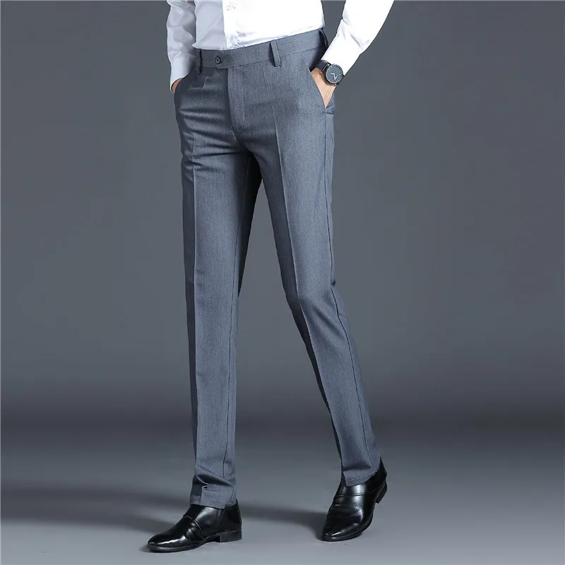 Anzug Hosen Männer gerade Smart Casual Dress Hosen Herren einfarbig schlanke elastische formelle Anzug Hose vier Jahreszeiten Herren bekleidung Image
