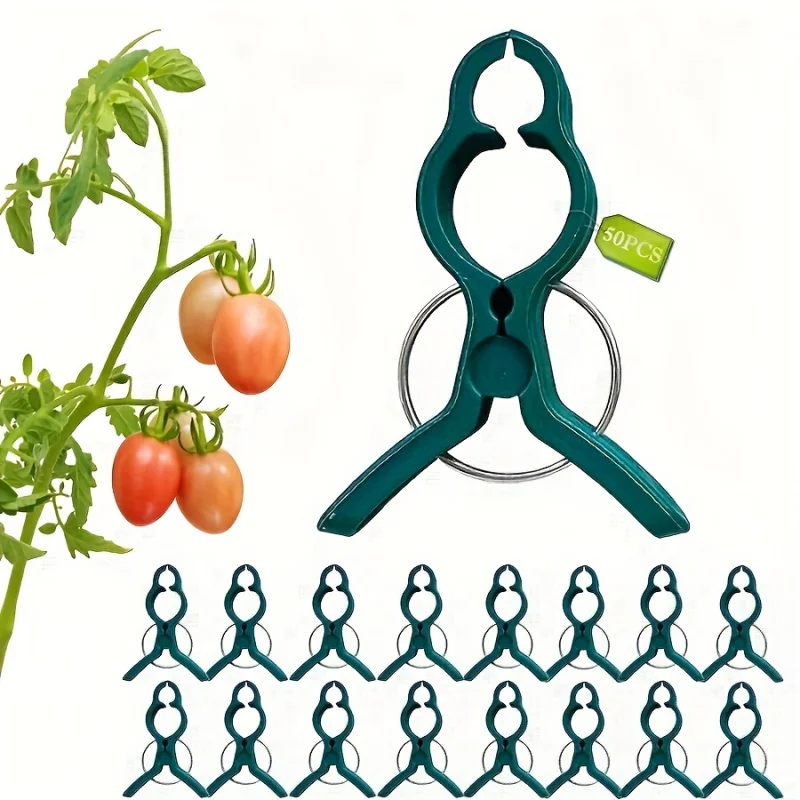 50 Stück robuste Pflanzenstützklammern aus Kunststoff – verstellbare Gartenklammern für Tomaten, reichgrün für Haus- und Außengärten, Pflanzenklammern Image