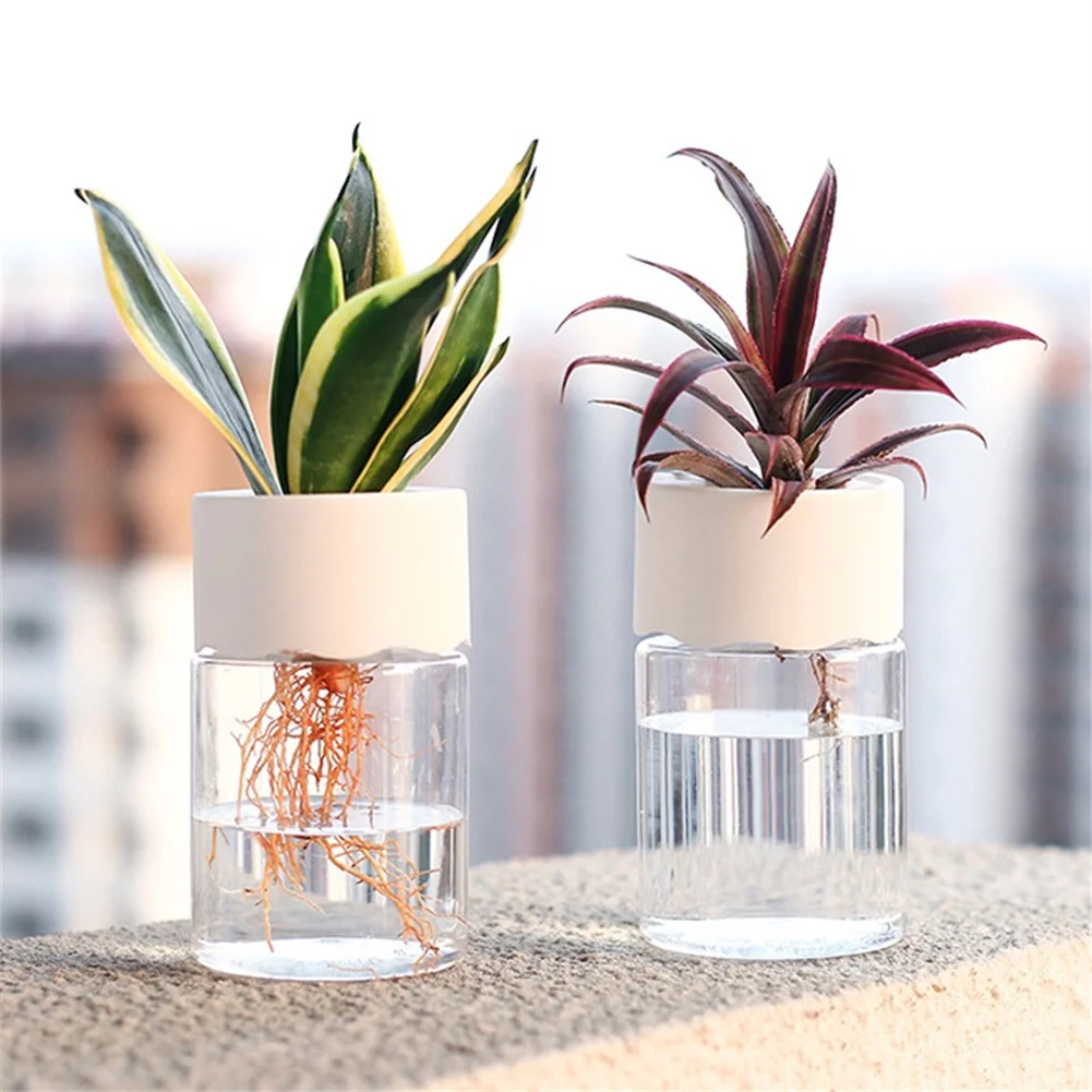 Mini Hydrokultur Blumentopf Hause Vase Dekor Transparent Imitation Glas Soilless Blumentöpfe Grün Pflanzen Topf Für Home Dekorationen Image