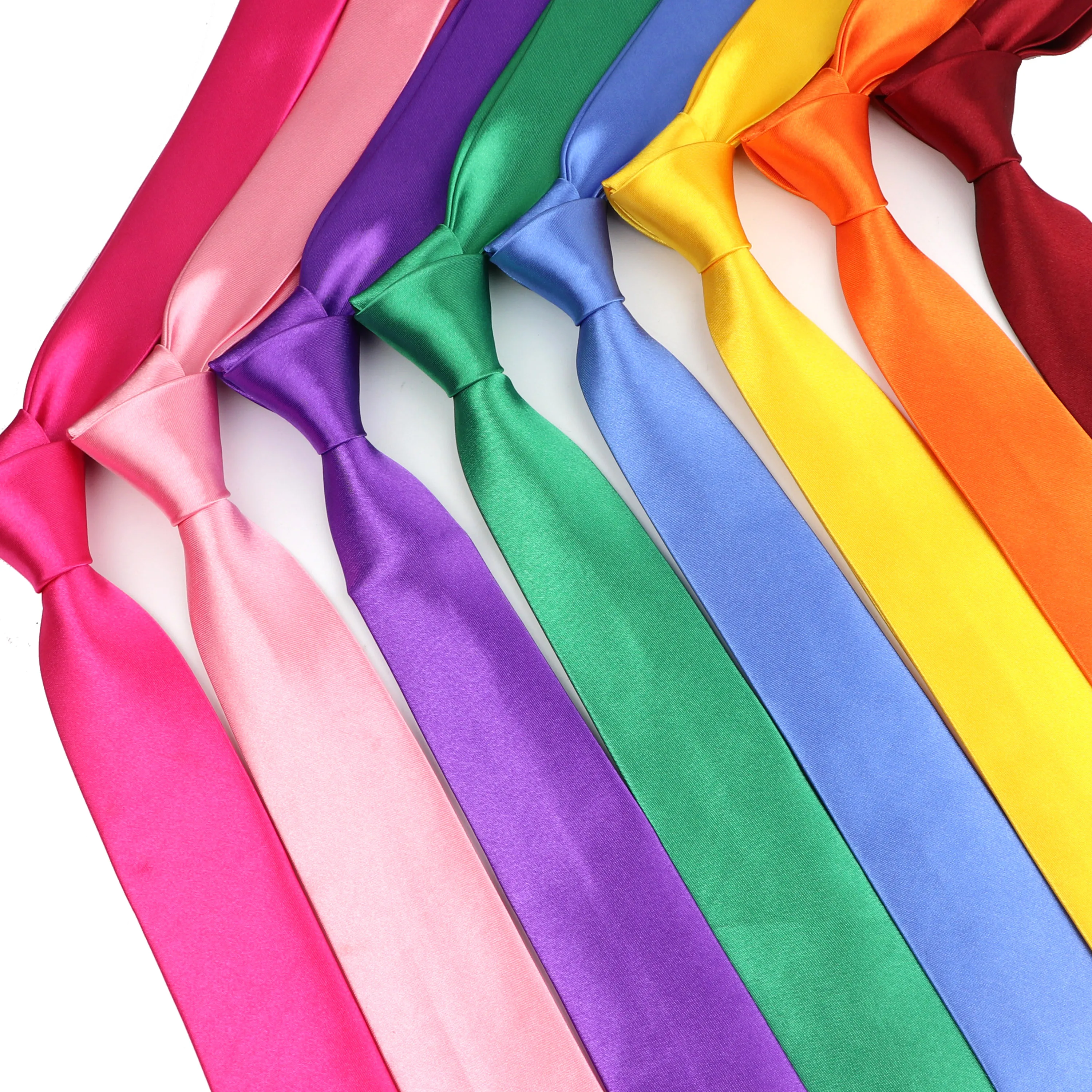 Superschlanke 5 cm große Krawatte für Männer, solide Regenbogenfarbe, Polyester-Krawatte, schmal, dünn, rot, blau, orange, modisches Alltags-Hemd-Accessoire