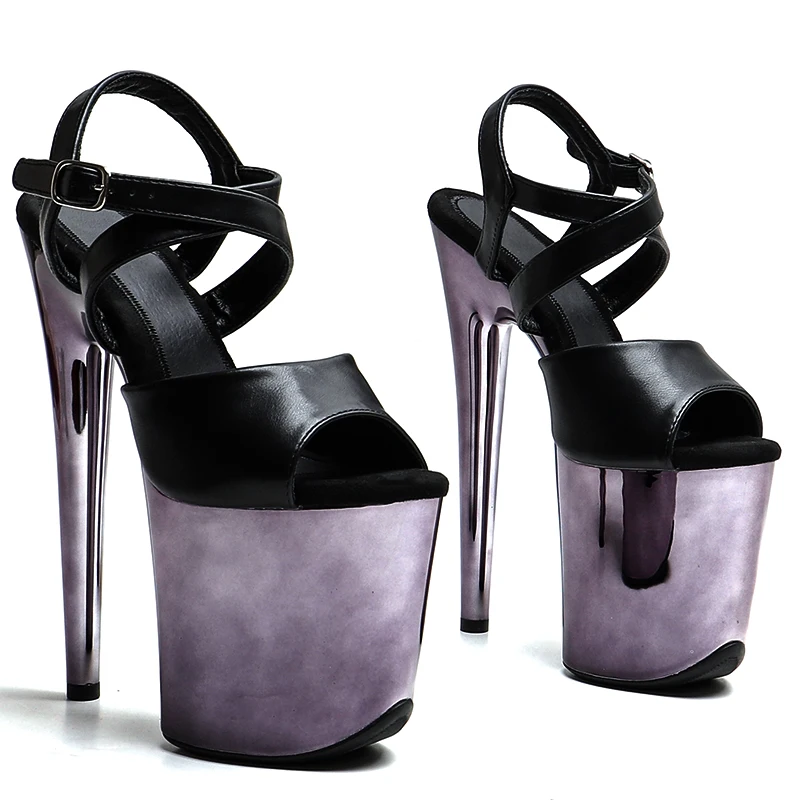 Leecabe 8 Zoll/20 cm Mattes PU-Obermaterial Trendmode Relectroplate Plateau High Heels Sandalen Stripper-Absatz Pole Dance Schuhe