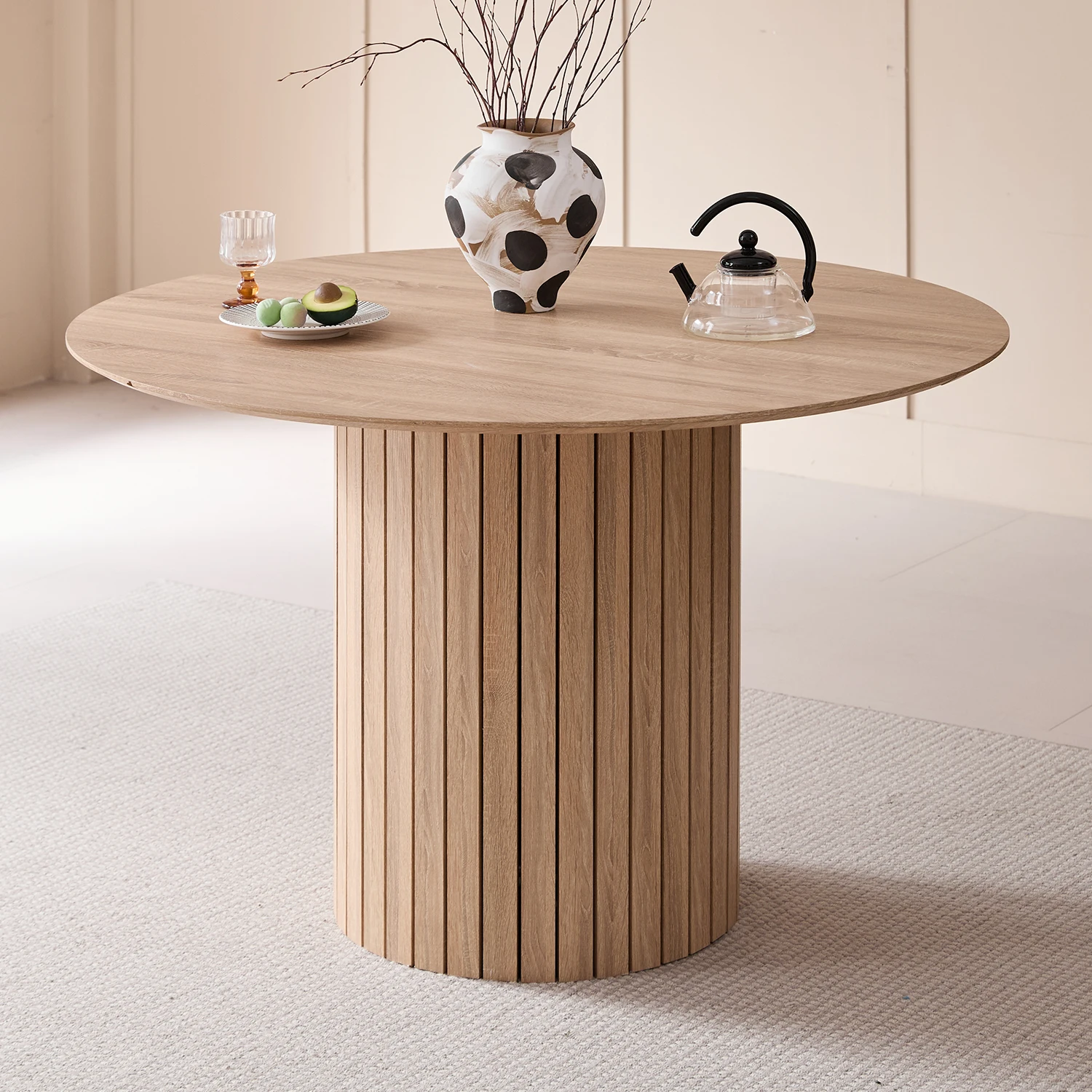 EGOONM Runder Esstisch Nordischer Tisch für 4–6 Personen, runder Esszimmertisch mit Holzsockel, Küchen-Esstisch Φ120 cm