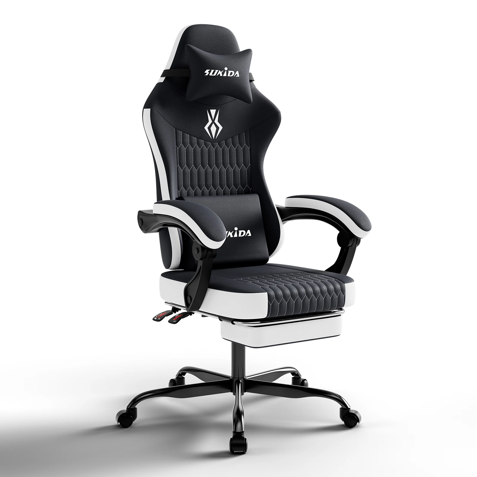 SUKIDA Gaming-Stuhl Gamer-Stuhl Ergonomischer Bürostuhl Fußstütze Verstellbare Lendenwirbelstütze & Kissen Gaming-Stuhl
