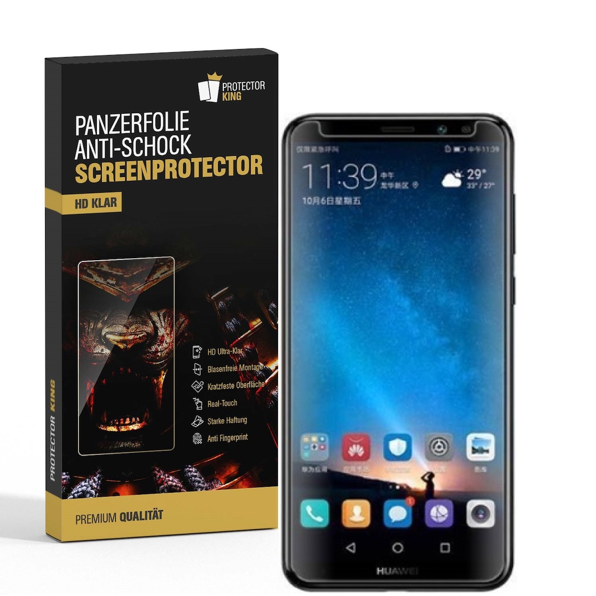 4x Panzerfolie für Huawei Mate 10 Lite ANTI-SCHOCK Displayschutzfolie HD KLAR Image