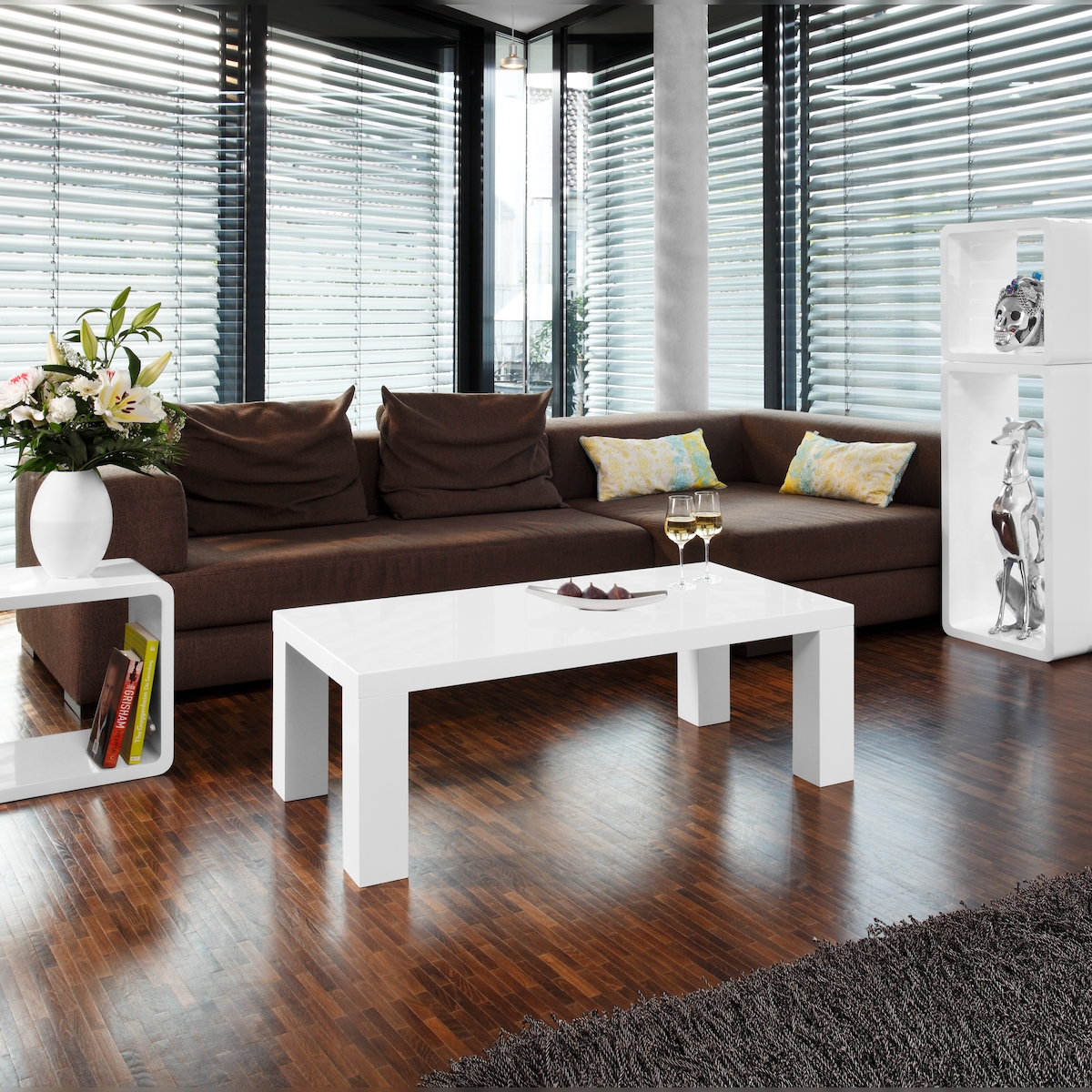 SalesFever Couchtisch rechteckig | Hochglanz lackiert | MDF-Holz | B 120 x T 60 x H 40 cm | weiß Image
