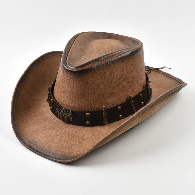 100 % Leder Western Cowboy Hut Männer breite Krempe Gentleman Kirche Jazz Cap Cowgirl Hüte Sombrero Hombre Image