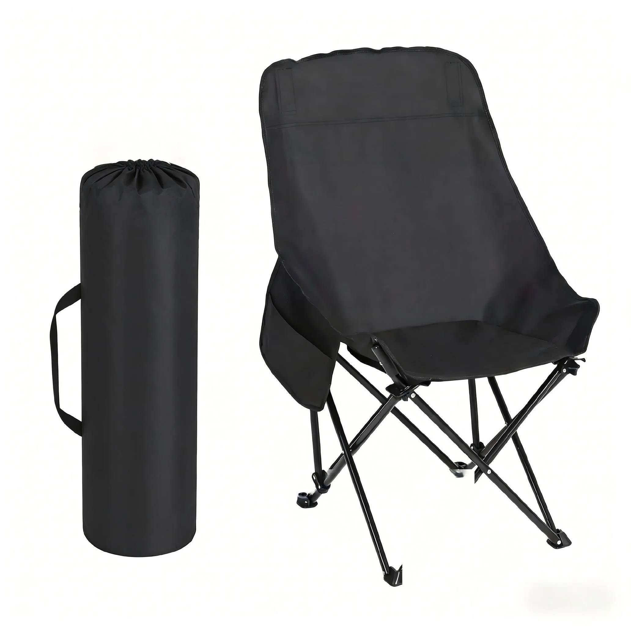 HAUSPROFI Leichte Touristenstühle, Hochlehner 92cm, Schwarz, mit Aufbewahrungstasche, Tragbar und Faltbar, Dicke Polsterung, Für Outdoor-Aktivitäten