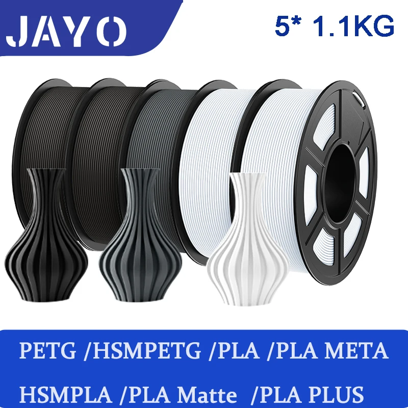 JAYO 5 Rollen PETG PLA HSMPETG PLA PLUS PLA META Hochgeschwindigkeitsmatte PLA 1,75 mm Materialien für 100 % keine Blasen und FDM für den 3D-Druck Image