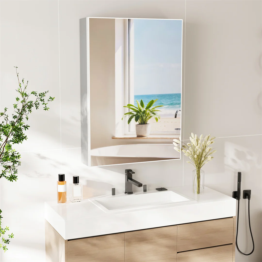 LUVODI Moderner wandmontierter Medizinschrank mit Spiegel – 50 x 70 cm große Einzeltür, luxuriöser Badezimmeraufbewahrung, platzsparendes Design