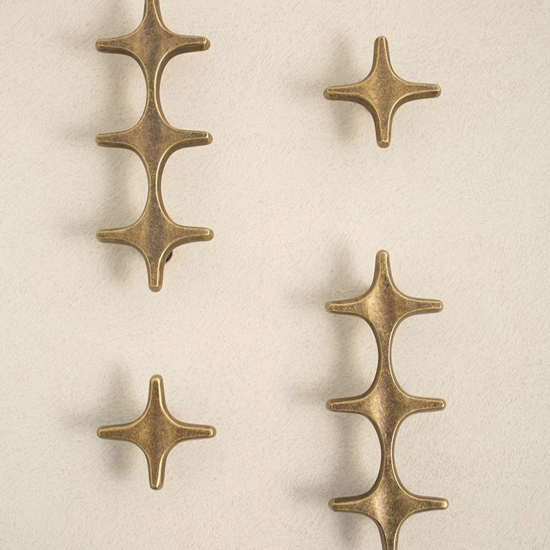 Nordic Vintage Bronze Massiv Messing Schrankknöpfe Schrank T Bar Griffe für Möbel / Kreuzförmiger Türgriff Schrankgriffe Image