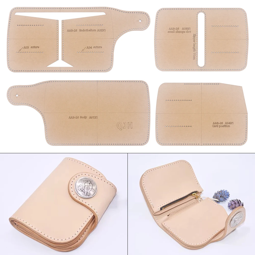 1 Set Multifunktionale Faltbare Schnappverschluss-Geldbörse - Kraftpapier-Vorlage, DIY Leder Handarbeit - Nähvorlage mit Löchern Image