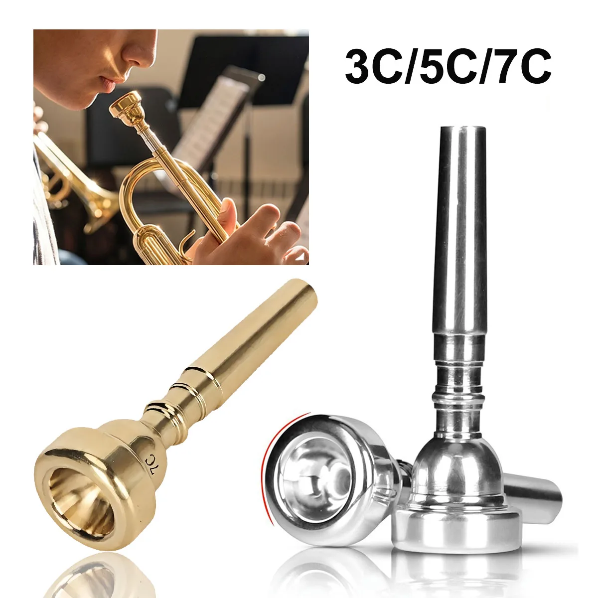 Miwayer 3C / 5C / 7C Trompetenmundstück – Messing, Gold/Silber-Finish, 87 mm Länge, universelle Passform, für Anfänger bis Fortgeschrittene Image