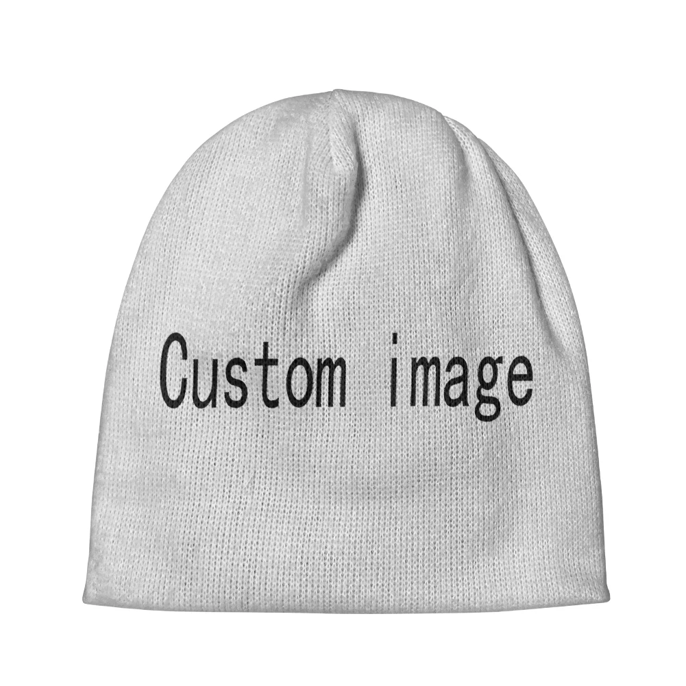 Benutzerdefinierte Strickmütze Name Nummer Logo Foto Winter Kalter Pullover Flagge Warm halten Bild Team Game Cap All Print Hip Hop Beanies