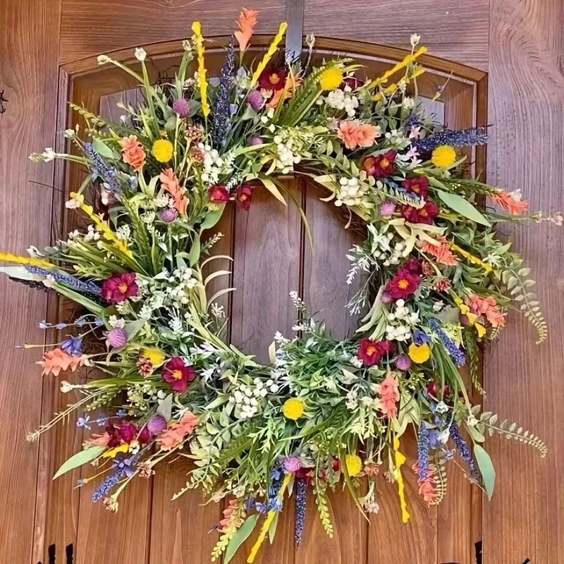 45 cm Frühling Sommer Künstliche Wildblumen Tür Kranz Bunte Mehrzweck Dekorative Girlande für Haustür Wohnkultur Image