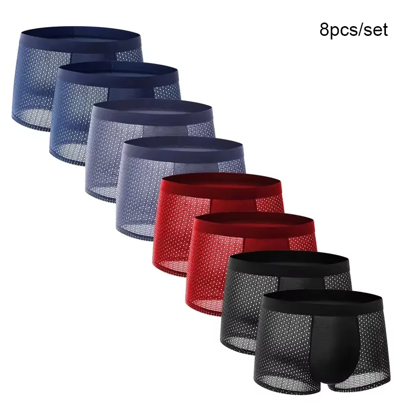 8 teile/satz Schlüpfer der Männer Eis Seide Mesh Männer Unterwäsche Atmungsaktive männer Unterhose Mode Höschen Männlichen Einfarbig Boxer shorts Image