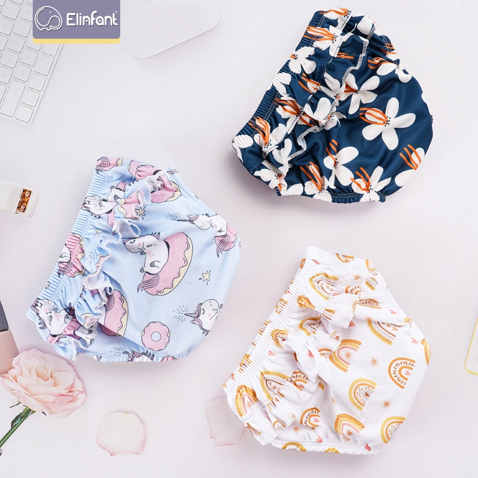 Elinfant 3-Größe Bequeme Baby-Schwimmwindeln mit Blumenseite, modischer Druck, wiederverwendbar, waschbar, Schwimmwindel, Poolhose Image