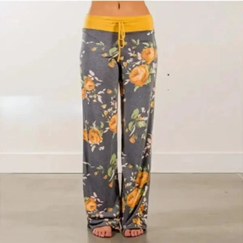 Plus Größe L-8XL Casual Lose Stretch Druck Lange, Breite Bein Yoga Hosen Kordelzug Lounge Hosen Pyjama Hosen Mode Frauen