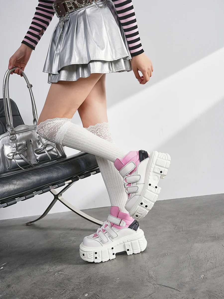 2026 neue Punk Stil Frauen Schuhe Lace-up Ferse Höhe 6 CM Plattform Schuhe Frau Metall Dekor Frau turnschuhe Gothic Ankle Rock Stiefel