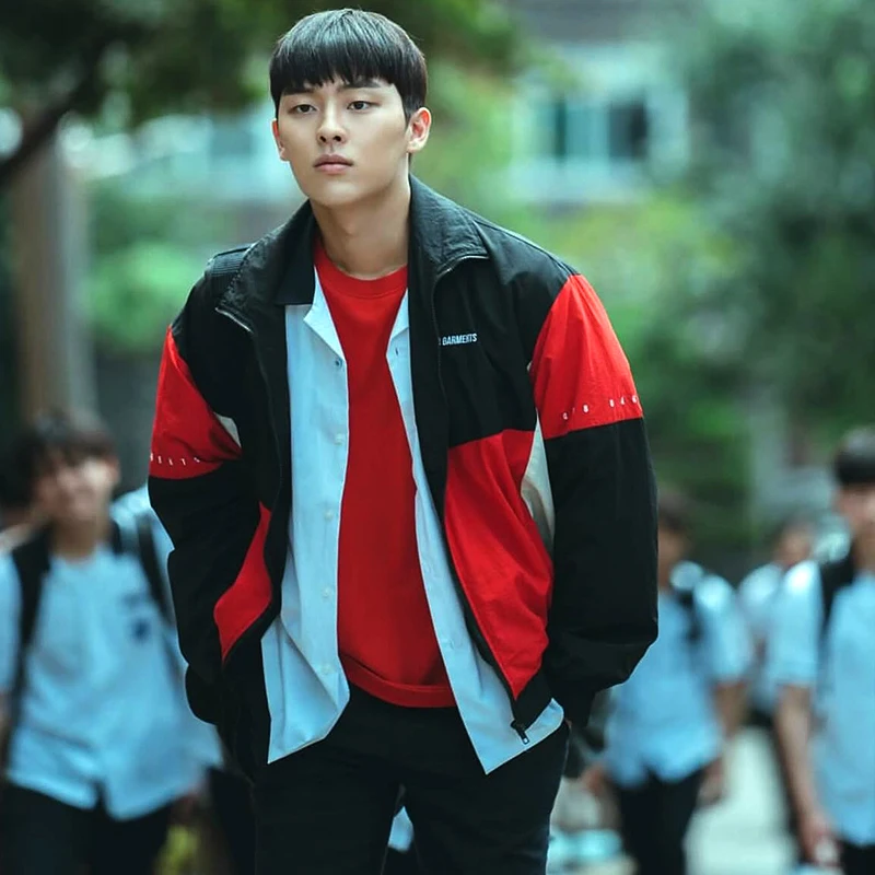 Ahn Suho Jacke der Klasse „Schwache Helden“ Unisex Sportjacke mit Reißverschluss Herren Damen Trainingsjacke Aktivbekleidung Oberteile Locker Sitzende Oberbekleidung Kontrastfarben Lässige Kleidung