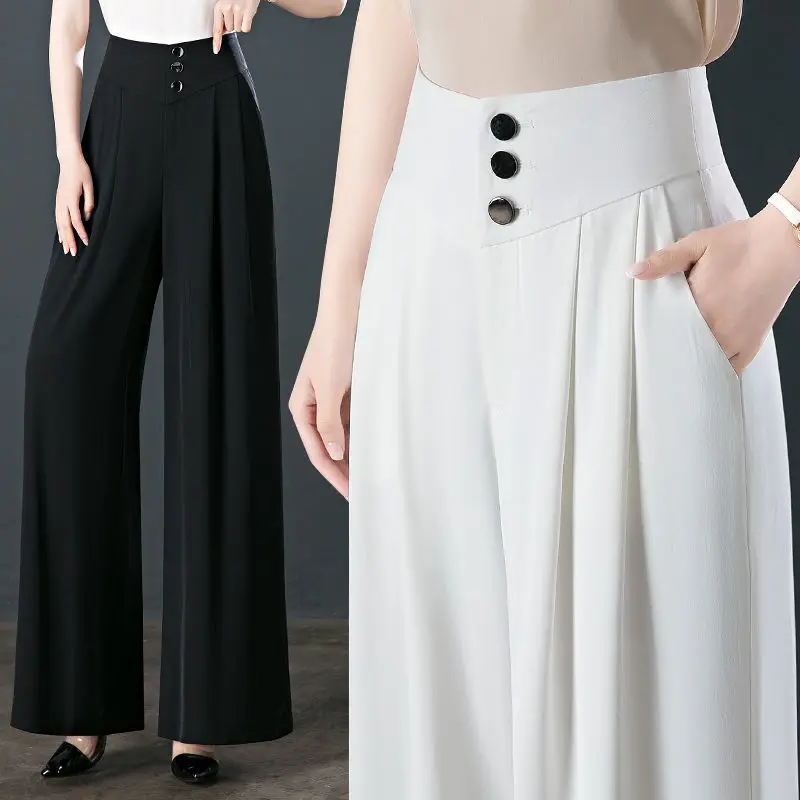 Büro Dame Frühling Sommer dünne lose Hosen mit weitem Bein koreanische Streetwear Mode Frauen elastische hohe Taille übergroße Freizeit hose