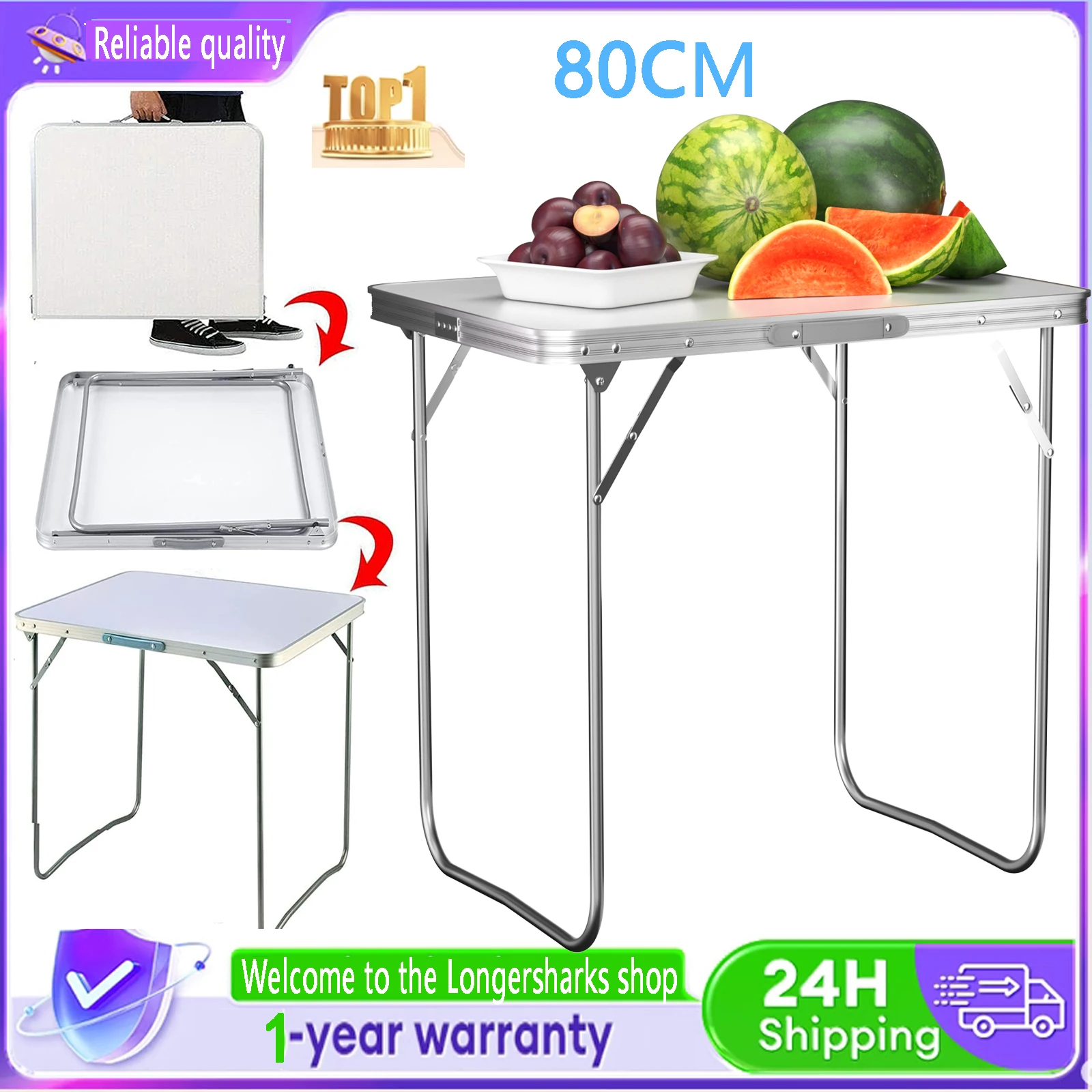 Klapptisch Tragbar Camping Tisch stabil robust Kunststoff mit Tragegriff 80x60x69cm faltbar platzsparend wetterfest für Innen Außen Garten BBQ Picknick Party Studium Arbeiten langlebig strapazierfähig im täglichen Gebrauch