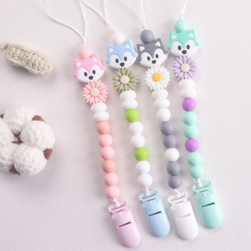 Baby Daisy Schnullerkette Buche Schnuller Nippelklammern für Silikon Perlen Schnullerhalter Kette Pflege Kauspielzeug Dusche Geschenk Image