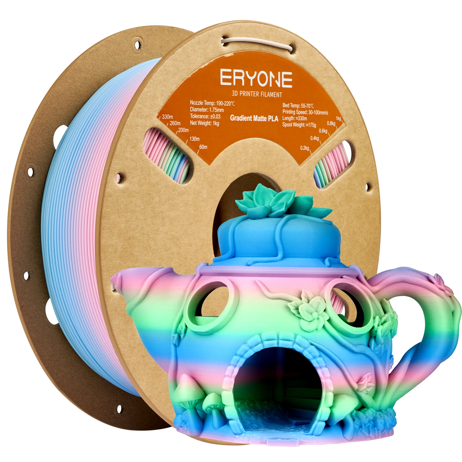 ERYONE Matte Gradient Rainbow 3D-Drucker PLA-Filament 1,75 +/- 0,03 mm, matte mehrfarbige Filament-PLA 1 kg (2,2 Pfund) Spule Image