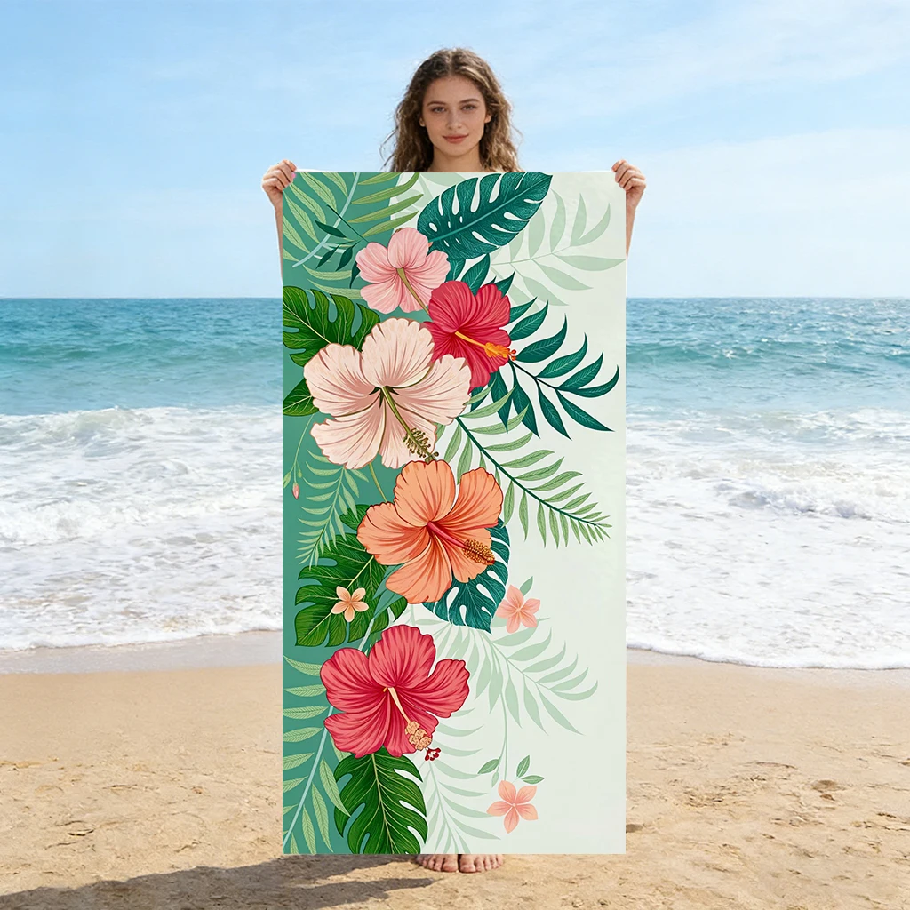1 Stück Strandtuch mit floralem Design und lebendigem Vitalit-Motiv, super saugfähig, geeignet für Strandurlaub, Pool, Sommer, Geschenk für Freunde Image